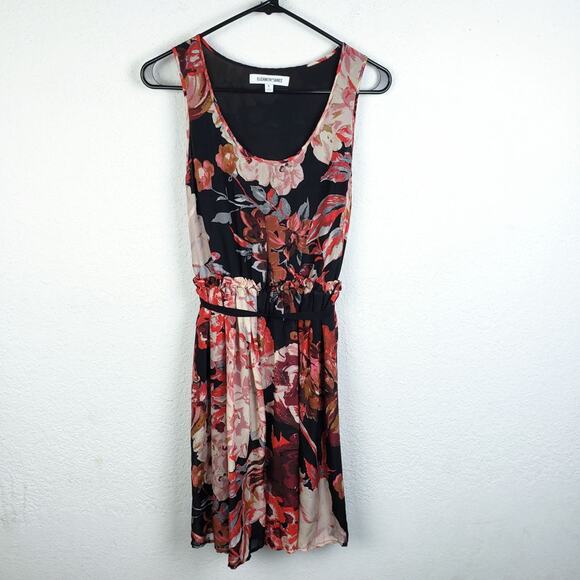 Elizabeth & James Floral Silk Chiffon Lined Mini Dress A-Line Smocked - Picture 2 of 10